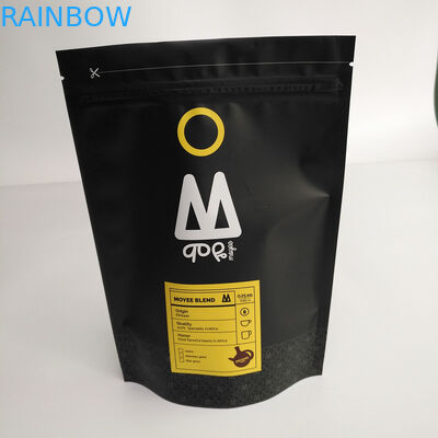 1 kg 500 grams 250 grams Stand Up Black Matte Coffee Packaging Bag With Top Zipper and Aluminum Foil Inside Bags