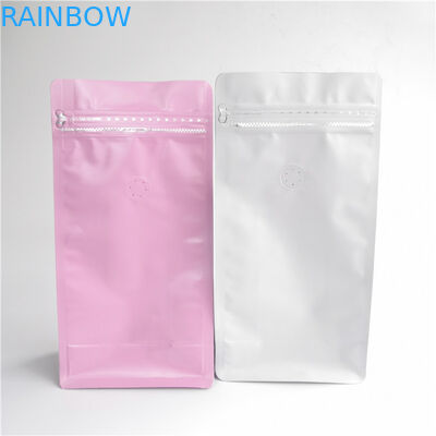 Customized Matte White Flat Bottom Coffee Bag Reusable Zip Aluminum Foil Quad Bottom Bag With Valve