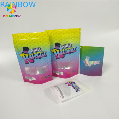 Recyclable Snack Bag Packaging Laser Holographic Runtz Clear Window Childproof zip lock bag