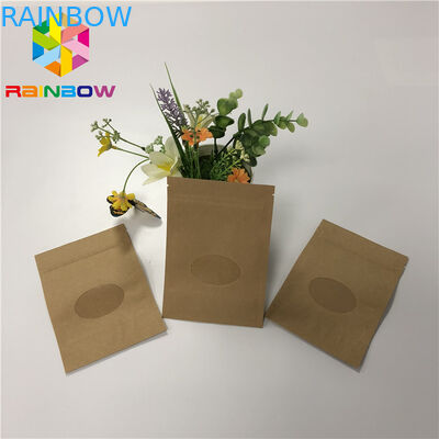 k Stand Up Customized Paper Bags Round Window Reusable For Snack Packaging