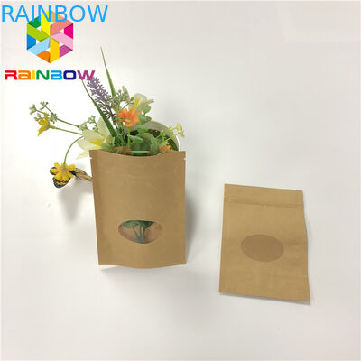 k Stand Up Customized Paper Bags Round Window Reusable For Snack Packaging