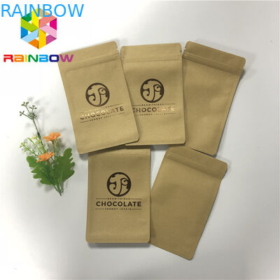UV Printing Three Side Sealed Zipper Craft Paper Bags For Chocolate Bar Packing