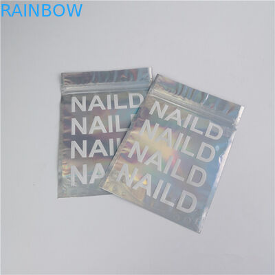Customized Logo Zip Lock  Bags Flat Holographic Film Mini Mylar Three Side Seal