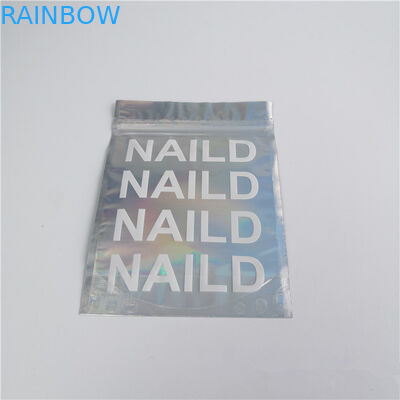 Customized Logo Zip Lock  Bags Flat Holographic Film Mini Mylar Three Side Seal