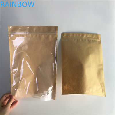 Food Grade Kraft Paper Stand Up Pouch Packaging Pull Tab With Good Sealability Zipper