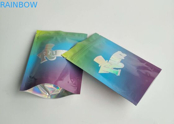 Moisture Proof Plastic Pouches Packaging Clearly Window Holographic Cookies With Zipper