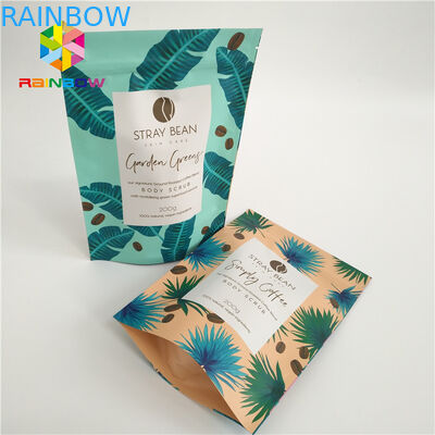 Custom Printed Stand Up Pouch Packaging Zipper Bag Resealable For Coffee Beans