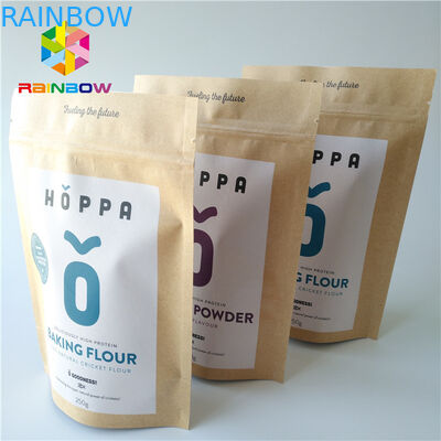 No Pollution Heat Seal Food Packaging Stand Up Kraft Paper Zipper Bag For Nuts / Protein Powder