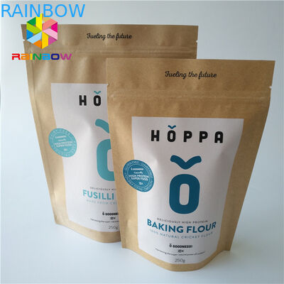 No Pollution Heat Seal Food Packaging Stand Up Kraft Paper Zipper Bag For Nuts / Protein Powder