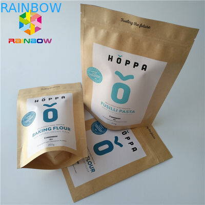 No Pollution Heat Seal Food Packaging Stand Up Kraft Paper Zipper Bag For Nuts / Protein Powder