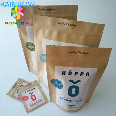 No Pollution Heat Seal Food Packaging Stand Up Kraft Paper Zipper Bag For Nuts / Protein Powder