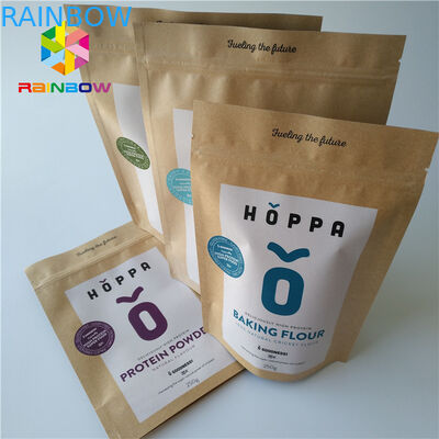 No Pollution Heat Seal Food Packaging Stand Up Kraft Paper Zipper Bag For Nuts / Protein Powder
