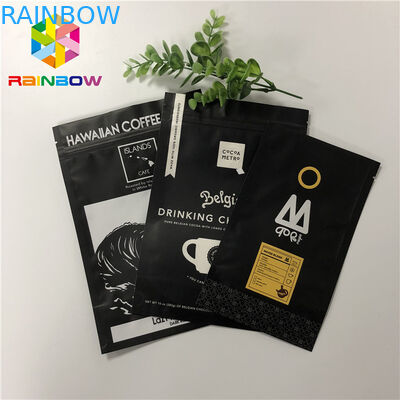 Matt Black 200g Aluminum Foil Stand Up Pouch Zip Lock Coffee Bag Gravure Printing