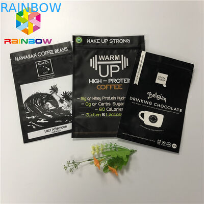 Matt Black 200g Aluminum Foil Stand Up Pouch Zip Lock Coffee Bag Gravure Printing