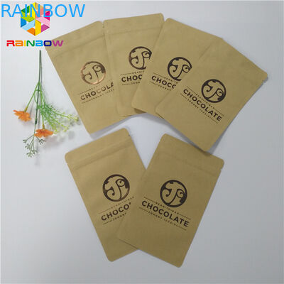 Three Side Sealed Kraft Customized Paper Bags Foil Lined Organic Roasted Coffee Packing