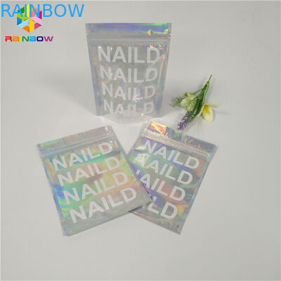 Heat Seal Cosmetic Packaging Bag Clear Hologram Mylar k Flat Plastic Material