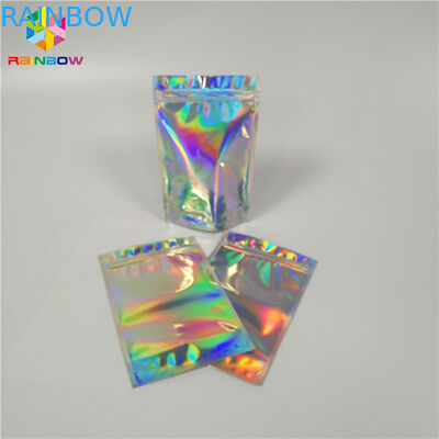 Resealable Cosmetic Packaging Bag Foil Hologram Mylar k Pouch With Easy Tear
