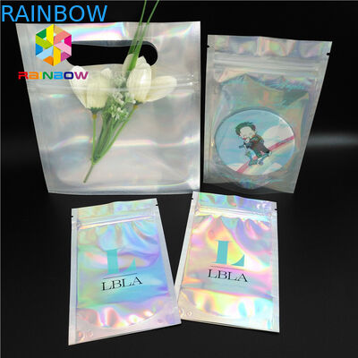 Hologram Zipper Customized Paper Bags Holographic Stand Up CMYK For Cosmetics
