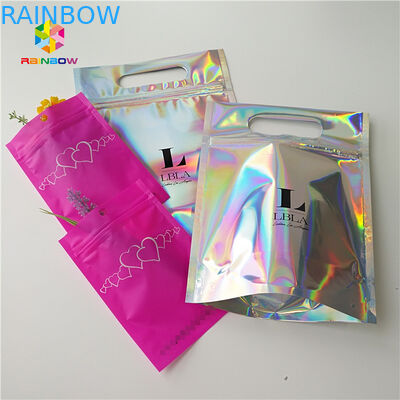 Hologram Zipper Customized Paper Bags Holographic Stand Up CMYK For Cosmetics