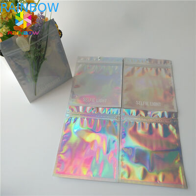 Hologram Zipper Customized Paper Bags Holographic Stand Up CMYK For Cosmetics