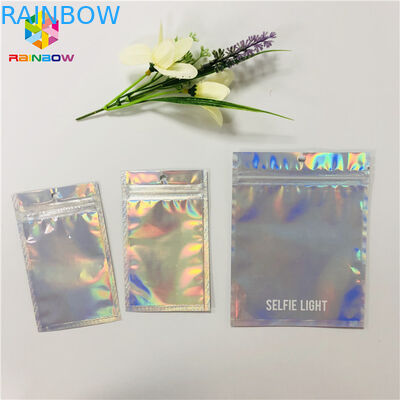Custom Cosmetic Packaging Bag Plastic Hologram Mylar Zipper With Clear Window