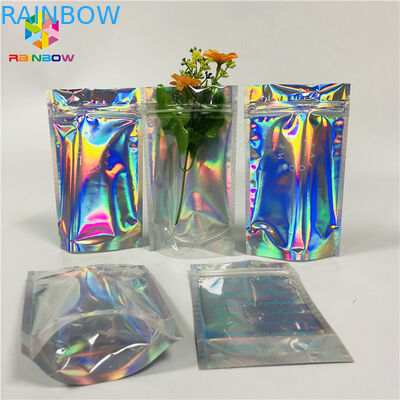 Custom Cosmetic Packaging Bag Plastic Hologram Mylar Zipper With Clear Window