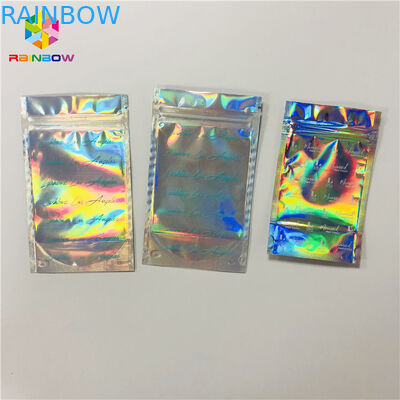 Custom Cosmetic Packaging Bag Plastic Hologram Mylar Zipper With Clear Window