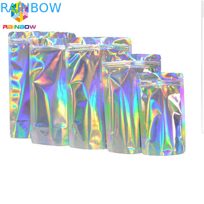Plastic Stand Up Coffee Pouches Laser Holographic Effect Bags Ziplcok For Clothes Cosmetics
