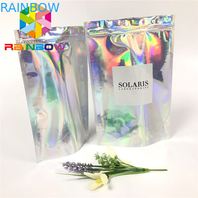 Heat Seal Surface Plastic Pouches Packaging Hologram Effect Bags With Window