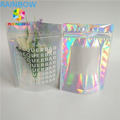Heat Seal Surface Plastic Pouches Packaging Hologram Effect Bags With Window
