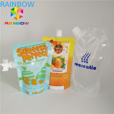 Plastic Beverage Liquid Spout Bags , Fruit Juice Drink Stand Up Pouches With Cap