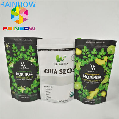 Laminated Material Stand Up Pouch Bags Moringa Leaf Powder Packaging With Zipper