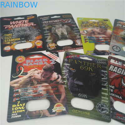 Plastic Empty Medicine Bottles Male Enhancement Rhino 99 Pills Blister Card With Display Box