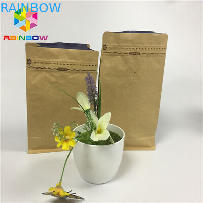 Flat Bottom Snack Bag Packaging Custom Print Kraft Paper Aluminum Foil Zipper Top