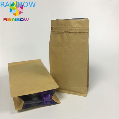 Flat Bottom Snack Bag Packaging Custom Print Kraft Paper Aluminum Foil Zipper Top