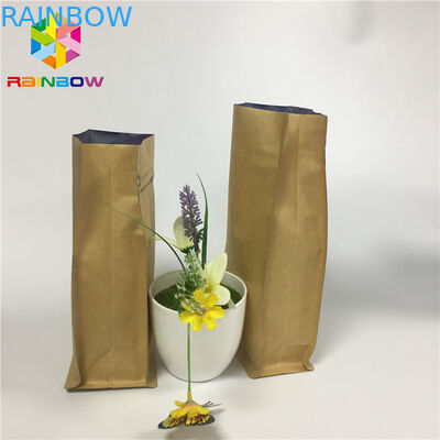 Flat Bottom Snack Bag Packaging Custom Print Kraft Paper Aluminum Foil Zipper Top
