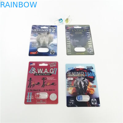 Eco - Friendly Blister Card Packaging Male Sexual Pill Paper Card With Peel Sticker