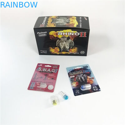 Coated Paper Blister Card Packaging Custom Printed 3D Effect Rhino 69 Pill Capsule Pack