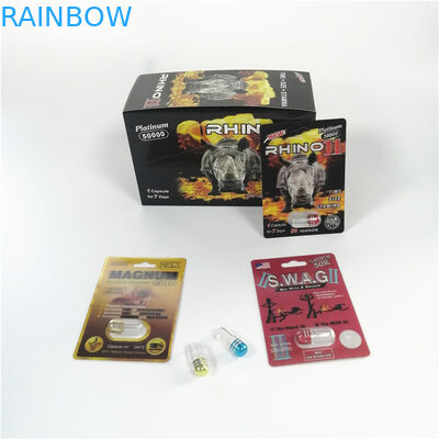 Coated Paper Blister Card Packaging Custom Printed 3D Effect Rhino 69 Pill Capsule Pack