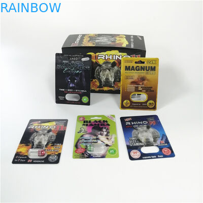 Coated Paper Blister Card Packaging Custom Printed 3D Effect Rhino 69 Pill Capsule Pack