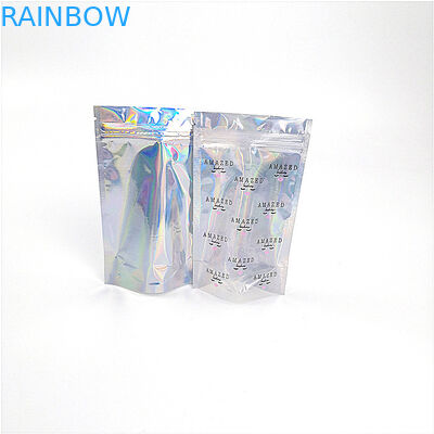 Shinny Glossy Hologram Cosmetic Packaging Bag Biodegradable With Transparent Front