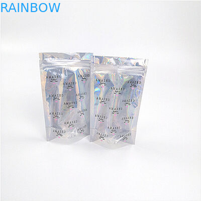 Shinny Glossy Hologram Cosmetic Packaging Bag Biodegradable With Transparent Front