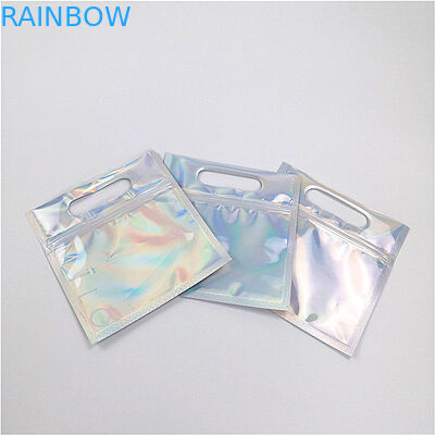 Nail Polish Cosmetic Packaging Bag Custom Printing Shinny Hologram With Transparent Front