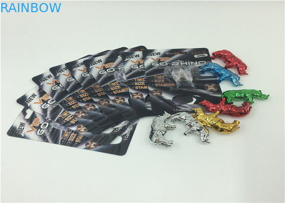 FDA / SGS Rhino Blister Card Packaging Card Custom Color For Male Sex Pills