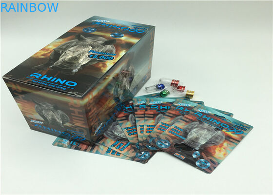 Gold 69K Rhino Powder Capsule Blister Pack Packaging 3D Card With Plastic Cover