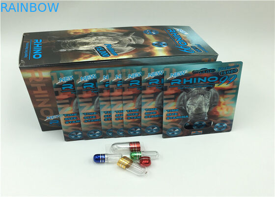 Gold 69K Rhino Powder Capsule Blister Pack Packaging 3D Card With Plastic Cover