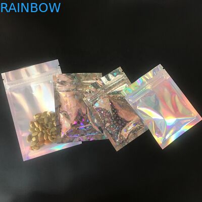 Three Side Seal Zip Lock Herbal Incense Packaging Heat Sealing Holographic Laser With Clear Wind