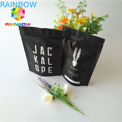 Matte Black Metallic Foil Pouch Stand Up 2 Oz Coffee Bags With Zipper / Valve