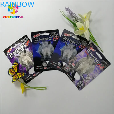 3D Holographic Effect Blister Card Packaging Rhino Container Bullet For Male Enhancement Capsule