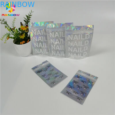 Stand Up Customized Makeup Organizer Bag One Side Clear Holographic Laser Packaging